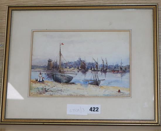 O. Mohamed, watercolour, Shoreham harbour, signed, 16 x 24cm